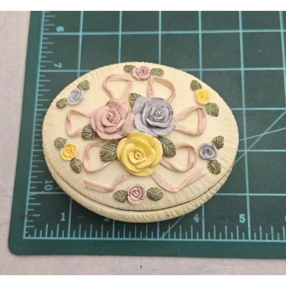 Vintage Floral Trinket Box Porcelain